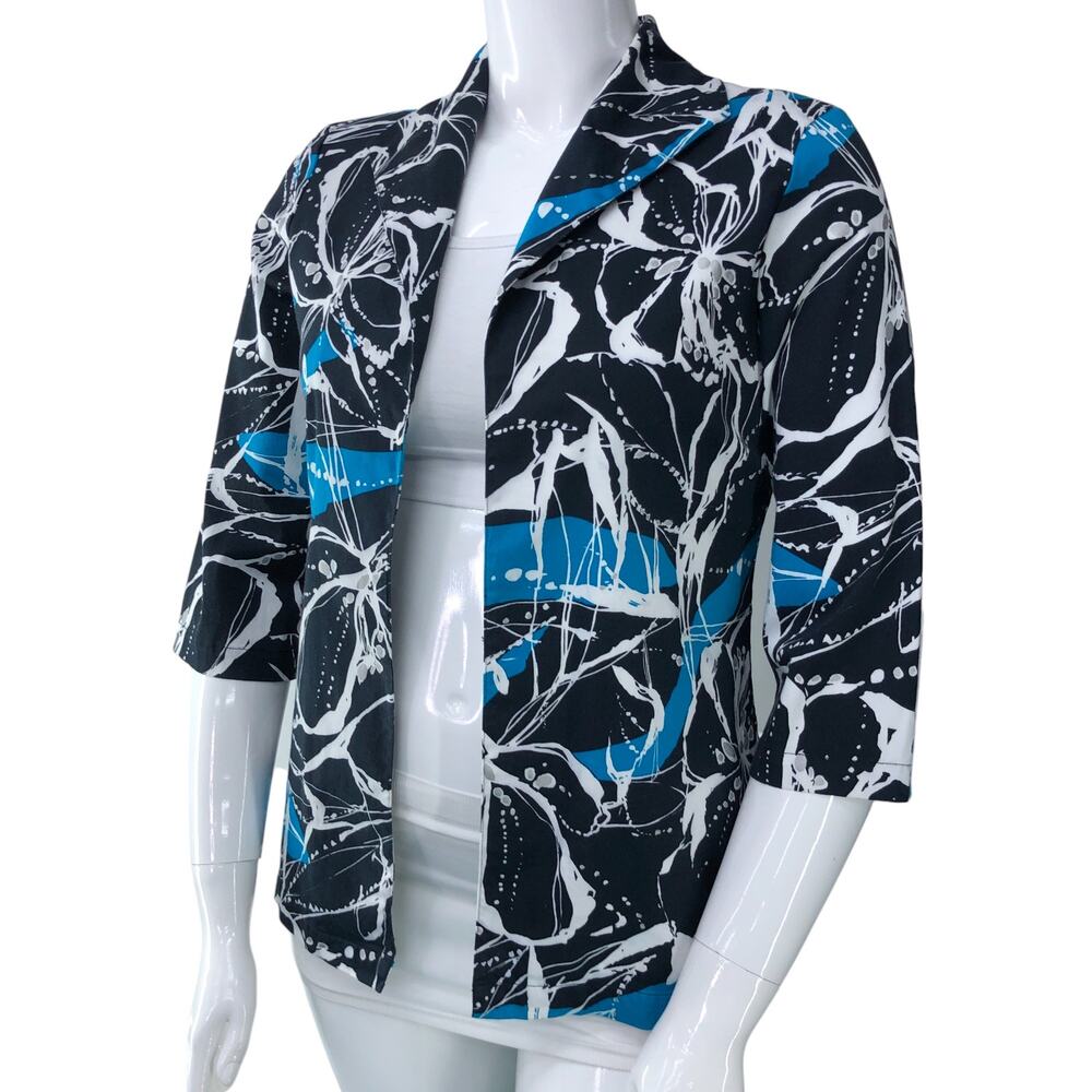 Chicos Womens Size 1 US 8 Medium Open Front Jacket Abstract Print Cotton Stretch